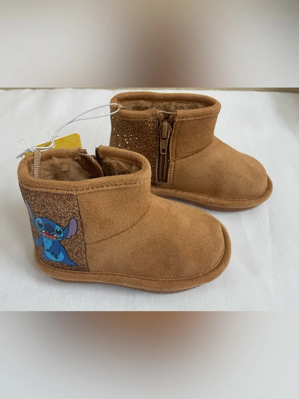 Disney Lilo & Stitch Toddler Faux Suede Boots Brown Glitter Size US 5
